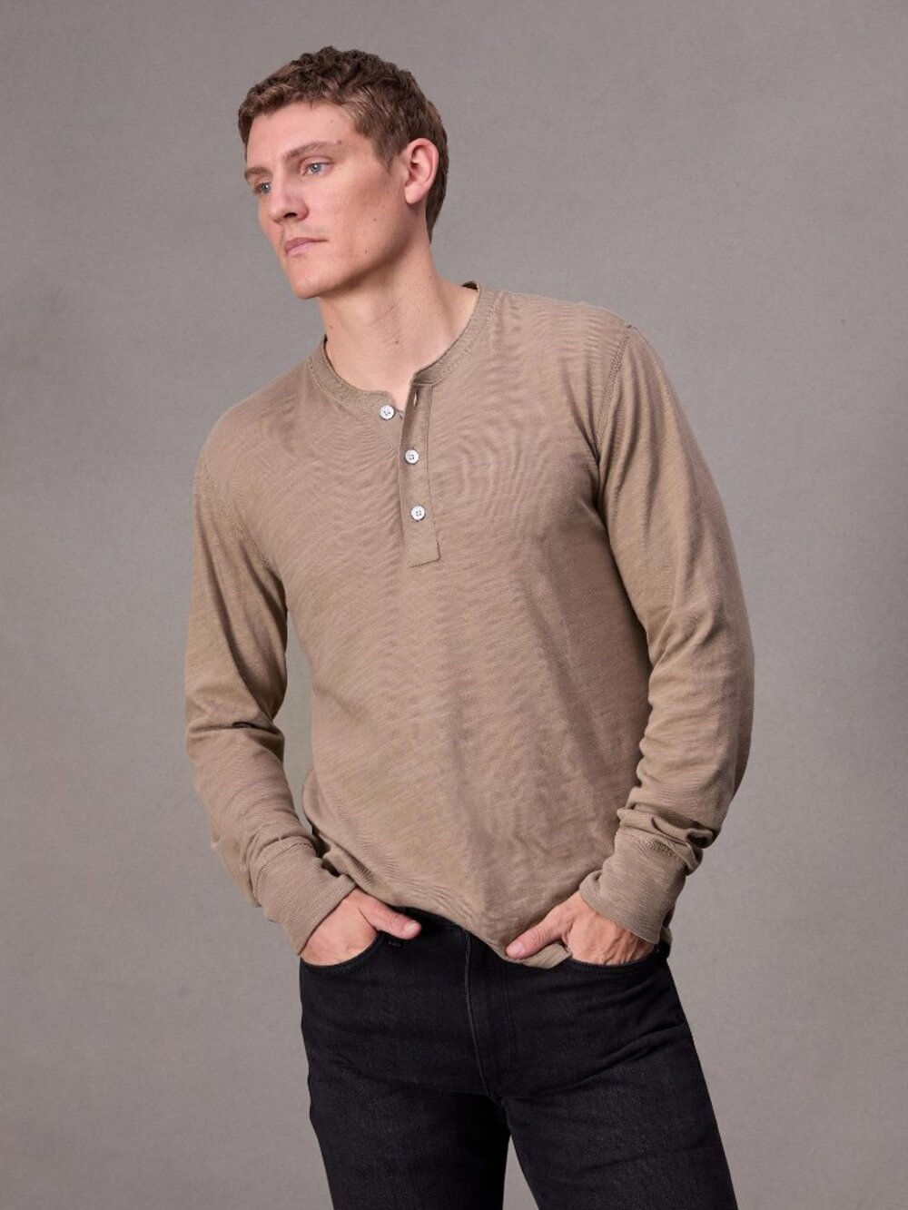 Rag & Bone Men's Tan Classic Cotton Long Sleeve Flame Henley T-Shirt Size M